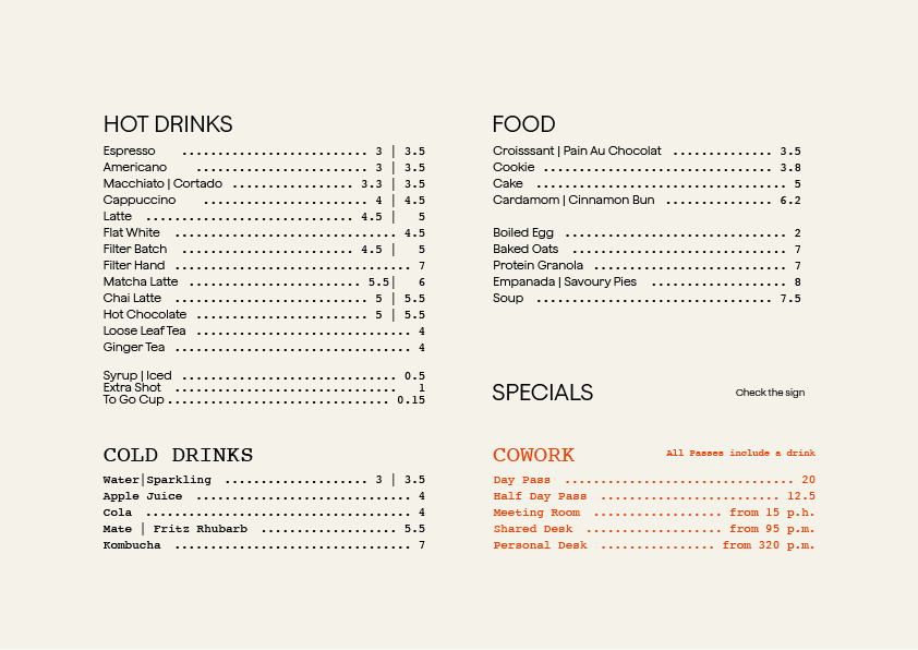 Coffee & Food Menu